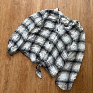 Cloth & Stone Anthropologie Front Button Tie Long Sleeve Shirt Plaid Size XS